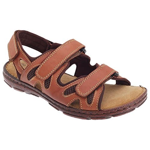 Image of Roamers Mens 3 Touch Fastening Adjustable Comfort Leather Sandals (8 UK) (Brown)