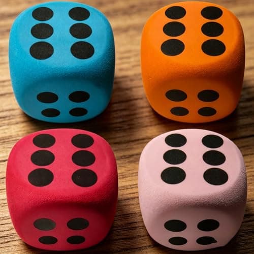 Image of YouthLoxus 4 Pcs Large Foam Dice, 6cm Round Edge Jumbo Stress Relief, Colorful Sphere Dice for Classroom Games, Math Teaching, Kids Party Activities (Red, Pink, Orange, Blue)