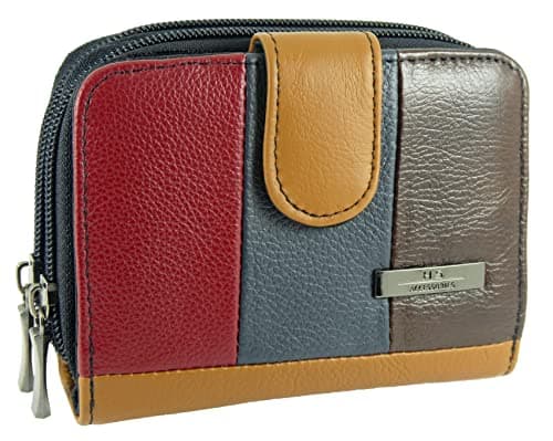 Image of Hide and Sleek Ladies Leather Double Zip Around Purse - Cards, 2 Notes, Coins (Multicoloured)