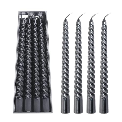 Image of 8 Pieces Twisted Taper Candles, Premium Spiral Dinner Candles, Long Burn Time, Drip-Free Candle Set for Table Decoration, Wedding, Christmas & Parties (Black)