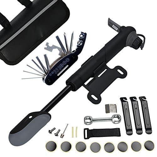 Image of Bike Tyre Repair Tool Kit - DAWAY A35 Bicycle Frame Bag with 120 Psi Mini Pump, 16 in 1 Multi Tools, Tyre Levers & Self Adhesive Tube Patch, Practical Gift
