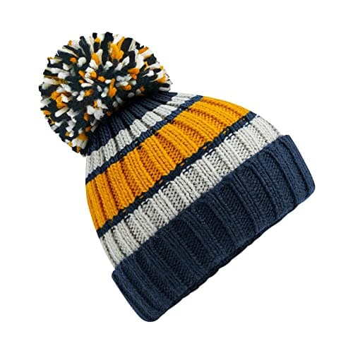 Image of Beechfield Hygge Striped Beanie - Dijon Blue
