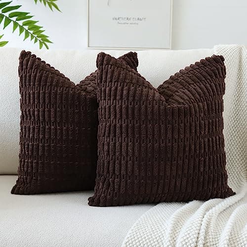 Image of JOTOM Corduroy Soft Striped Decorative Throw Pillow Covers 22x22 Inch Cushion Covers 55x55 cm Cushion Case Square Pillowcase for Couch Sofa Living Room Bed Home Boho Decor Set of 2 (Dark Brown)