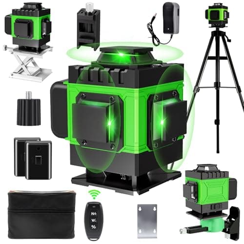 Image of Laser Level with Tripod Self-Leveling 4 x 360°, 4D 16 Lines Lazer Level Tool with 2 x 2400mAh Batteries, Green Laser Spirit Levels with Wall Bracket, APP/Remote Control, Pulse Mode, IP54 Waterproof