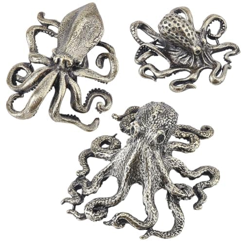 Image of SOFPLATE 1 Box 3Pcs Metal Octopus Statue Brass Ocean Figurine Antique Bronze Vintage Retro Small Miniature Display Sea Theme Animal Ornament Sculptures for Desk Tea Pet Living Room Home Office Decor