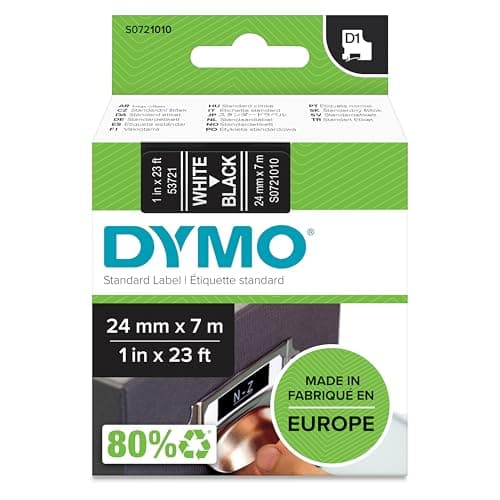 Image of DYMO Authentic D1 Labels | 24mm x 7m Roll | White Print on Black | Self-Adhesive Labels for LabelManager Label Printers