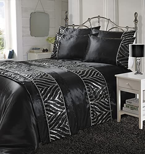 Image of L S U Shimmer Diamante Duvet Cover Set Sparkling Sequin Bedding & Pillowcases (BLACK - RUNNER)