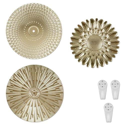 Image of Golden Wall Decor, 3Pcs Metal Starbursts Radial Plate Wall Art Decor Modern Abstract Wall Decorations Gold Wall Art Hanging Sculptures Elegant Circular Plate Wall Decor for Living Room Bedroom(Suit 2)