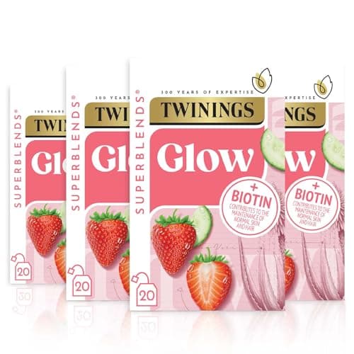 Image of Twinings Superblends Glow Tea - Strawberry & Cucumber Green Tea with Aloe Vera & Biotin for Skincare & Hair Care, 80 x Biodegradable Tea Bags