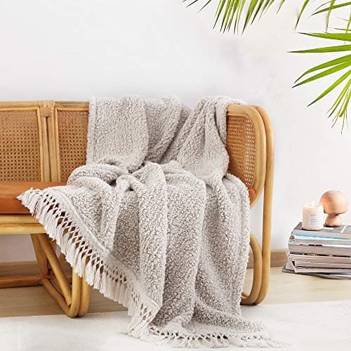 Image of HORIMOTE HOME Ultra Soft Cozy Fleece Sherpa Throw Blanket, Lightweight Warm Decorative Throw with Tassel, Ombre Light Brown Reversible Boho Blanket for Sofa, Couch, Bedroom,Travel,127x152cm