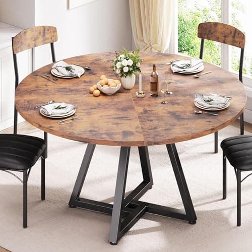Image of Jocoevol Round Kitchen Dining Table for 2-4 People, Circle Dinner Table with Metal Frame, Space Saving Wood Industrial Furniture (Vintage, 42 inch