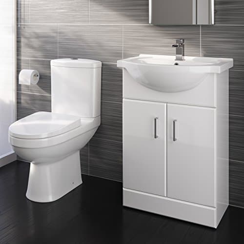 Image of Bathroom Ceramic Suite Vanity Sink Unit Soft Close Doors + Close Coupled Toilet Set