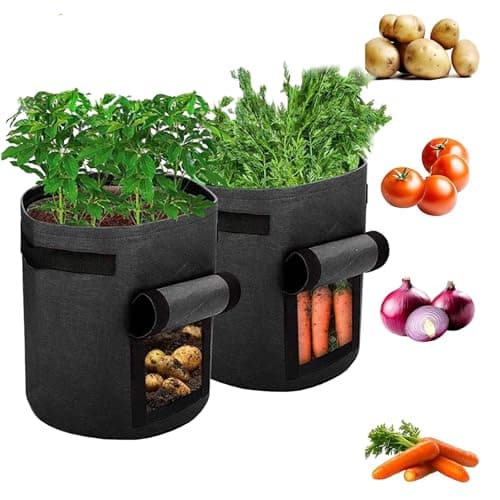Image of DIVCHI Potato Grow Bags 2 Pack – Potato Growing Bags with Harvest Window & Handles, Reusable Grow Bags for Vegetables, Outdoor Potato Planters Black (10 Gallon)