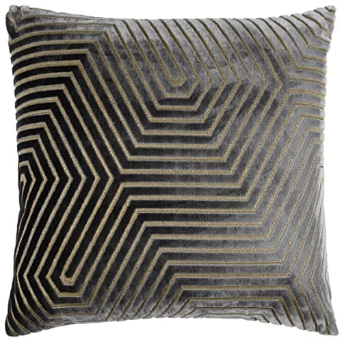 Image of Paoletti Evoke Velvet Cushion Cover – Luxurious Chevron Pattern Decorative Square Cushion Case (Charcoal - 45x45cm)
