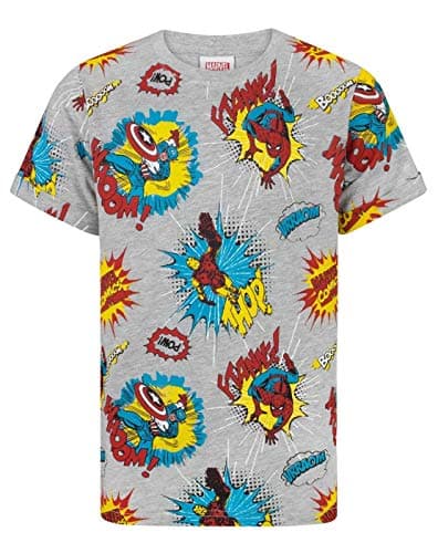 Image of Marvel T-Shirt for Boys | Kids Superhero Comics Short Sleeve Top | Hero Captain America Spider-Man Iron Man Characters Grey Shirt | Marvel Comics Gifts