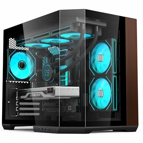 Image of IONZ APEX EMBER- PC Gaming Case, M/ATX Mid Tower, Dual Chamber - Front I/O Type C, Tempered Glass With Wood Panel and 6 ARGB PWM Fans