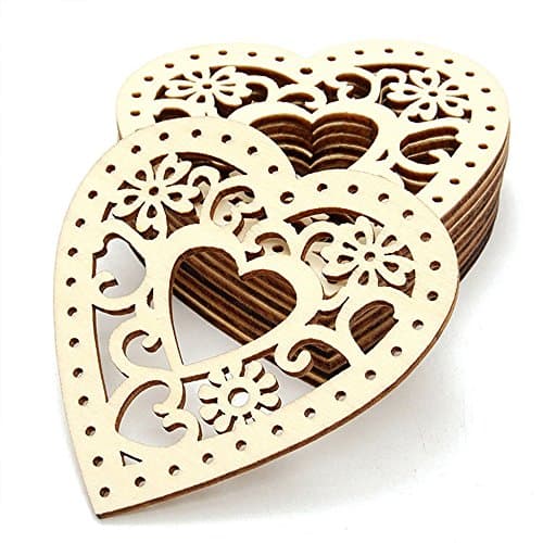 Image of L-FENG-UK 10pcs Love Heart Shape Wooden Embellishments Crafts Hanging Ornament with Natural Twine for Christmas Decorations Valentine's Day Wedding Party