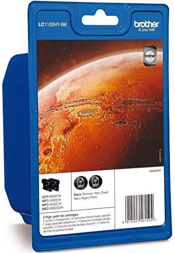 Image of Brother LC-1100HYBK Inkjet Cartridge, Black, Twin Pack, High Yield, Includes 2 x Inkjet Cartridges, Brother Genuine Supplies