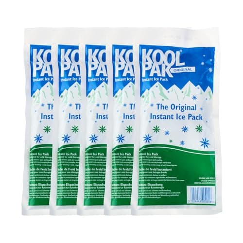 Image of Koolpak 5 x Instant Ice Packs – 12×29cm Single Use Cold Packs for Injuries – Quick Squeeze Activation Disposable First Aid Cold Compress for Sprains Strains Bumps Bruises – Stays Cold Upto 40 Minutes