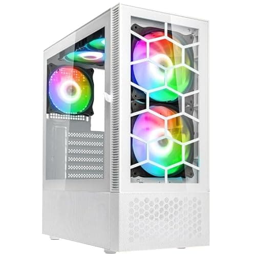 Image of Kolink Observatory MX Glass ARGB Mid-Tower PC Case – White – 5 Umbra Fans – ATX Support – Tempered Glass Front – Mesh PSU Shroud