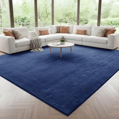 Image of Imperial Rooms Cozy Rugs Living Room, 100% Polyester, Anti Slip Backing, Soft Fluffy Thick Low Pile 600 GSM, Large Bedside Rug for Bedroom, Non Shedding Carpet for Kids Nursery Room, Navy, 200x290 cm