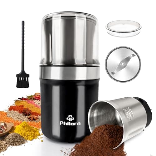 Image of Philorn Coffee Grinders Electric, Spice Grinder with Detachable Cup, Coffee Bean Grinder with 304 Stainless Steel Blades, 200W/120g Grinding Capacity, Fast Grinding for Pepper, Grain, Nuts