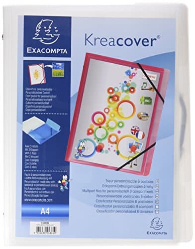 Image of Exacompta - Ref. 55380E - 1 Kreacover customizable folder - with 3 flaps - with elastic bands - cover and interior in PP - 8 compartments - dim 25x32cm - for A4 - 5 random colors