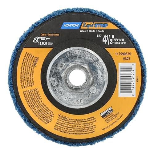 Image of Norton Non-Woven Coarse Aluminum Oxide 24 Grit Rapid Strip Wheel, 4-1/2" Diameter, 5/8"-11 Arbor Hub, For Random Orbital & Rotary Sanders