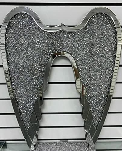 Image of DEENZ Crushed Jewel Diamond Crystal Stunning Shiny Wall Hanging Angel Wings Mirror Border Home Docer Gift For Love One'S (60x40cm)