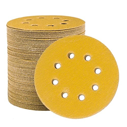 Image of STEBRUAM 100pcs 125mm sanding discs, Sanding Discs Pads for Random Orbital Sander pads and All Oscillating Tools, yellow sanding discs 125mm Hook and Loop 120 Grit 8 Hole 5 Inch Round
