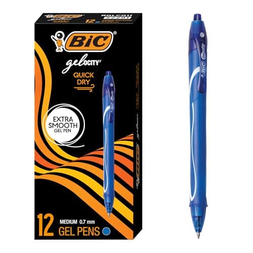 Image of BIC Gel-ocity Quick Dry Retractable Gel Pen, Medium Point (0.7 mm), Blue, 12-Count