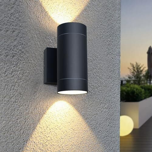 Image of EBION Outdoor Wall Lights,Up Down Outside Lights Mains Powered IP65 Waterproof,Aluminium Black Exterior Wall Sconce,Garden Wall Lamp for Front Door,Garage,Porch,Patio,GU10 Socket (Bulb not inc.)
