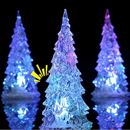 Image of Color Changing Ice Crystal LED Christmas Tree Night Light,Acrylic Xmas Trees Battery Operated LED Light Up Desk/Tabletop Decor Lamp Ornaments for Holiday Decoration (6.5 inch)