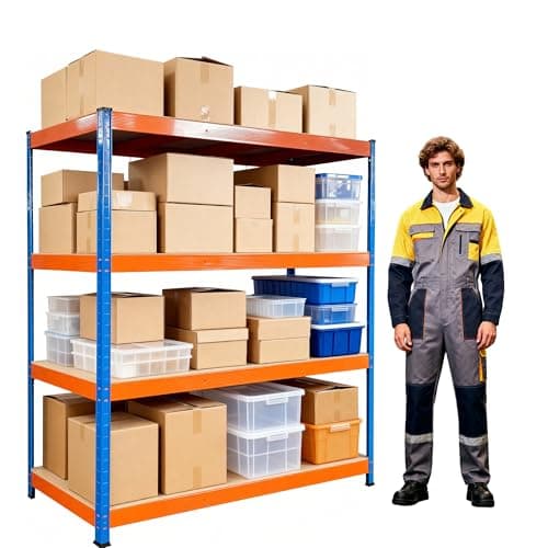 Image of Professional Heavy-Duty Garage Shelving Unit – 4-Tier Boltless Steel Storage Rack with 9mm MDF Shelves, 400kg Per Shelf, 1600kg Total Capacity, Industrial Strength (Blue+Orange, 120X60X180)