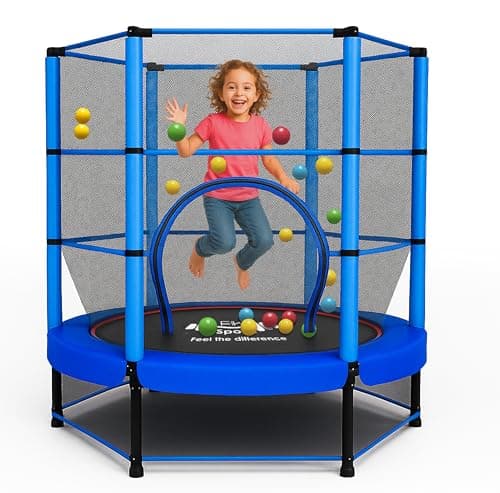 Image of FK Sports 55" Rebounder Trampolines for Toddlers, Kids with Safety Enclosure Net, Bungee, Anti-Skid Pad & Steel Frame, Indoor & Outdoor Kids Trampoline - Mini Trampoline from Age 1 to 11 Childern