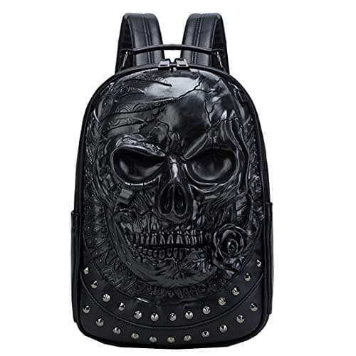 Image of Berchirly Embossed 3D Men PU Leather Backpacks Rivet Punk Rock Bag Casual Travel Laptop Backpack Bookbag, Black-36, 36cm, Urban