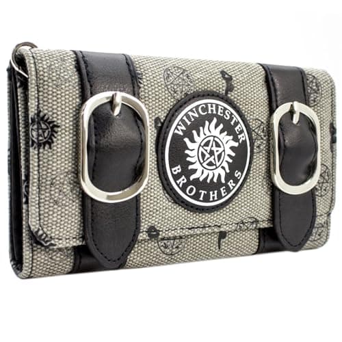 Image of Super Natural Winchester Bros Devil Trap Emblem Purse Tri-Fold Coin Pocket & Card Holder, Grey