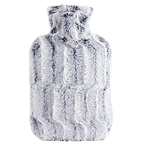 Image of samply Hot Water Bottle with Luxury Cosy Faux Fur Cover, 2L Hot Water Bag for Hand Feet Warmer, Neck and Shoulder Pain Relief,Navy Blue