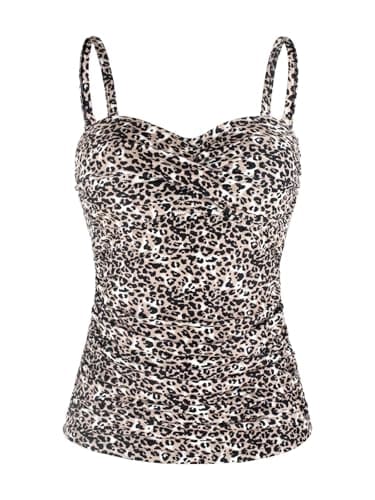 Image of Ocean Blues Women's Leopard Twist Bandeau Swimsuit Top Ruched Tummy Control Tankini Top Size XX-Large