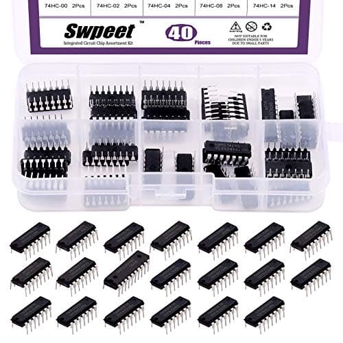 Image of Swpeet 40 Pieces 20 Different Types 74HCxx and 74LSxx Series Logic IC Assortment Kit with Container, Low-Power Schottky Logic Series Shift Output Registers for Chip Work