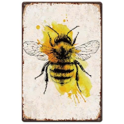 Image of SUPERDANT Bee Vintage Metal Signs Honey Tin Signs Insect Retro Metal Signs 30x20cm/11.8x7.8in Retro Decor Wall Decor Home Garden Bedroom Kitchen
