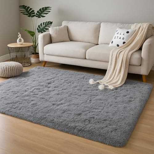 Image of Fluffy Shaggy Rugs Living Room, Large Anti Slip Carpet - Grey Area Rugs for Bedroom Modern Ultra Soft Runner Rug Thick Pile Carpet for Nursery, Office, Lounge Home Decor (Grey, 80 x 150 cm)