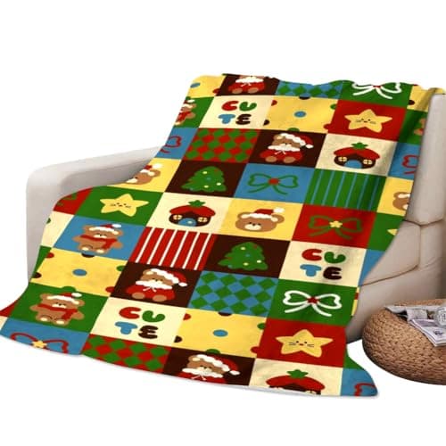 Image of Christmas Throw Blanket, 100x150cm Ultra Soft Warm Winter Christmas Throw Blanket Comfortable Santa Claus Gingerbread Man Lightweight Blankets for Couch Sofa Bedroom Festive Holiday Decoration Gift
