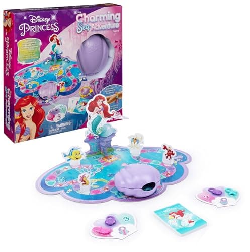 Image of Disney Princess, Charming Sea Adventure Board Game Little Mermaid Toys Featuring Ariel and Friends Fun Game for Family Game Night, for Kids Aged 4 and up