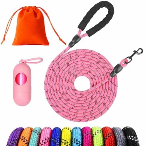 Image of Training Lead for Dogs 1.5M 3M 5M 10M 15M 20M 25M 30M Reflective Long Rope Lead with Soft Padded Handle for Small Medium Large Dogs (Pink, 25M)