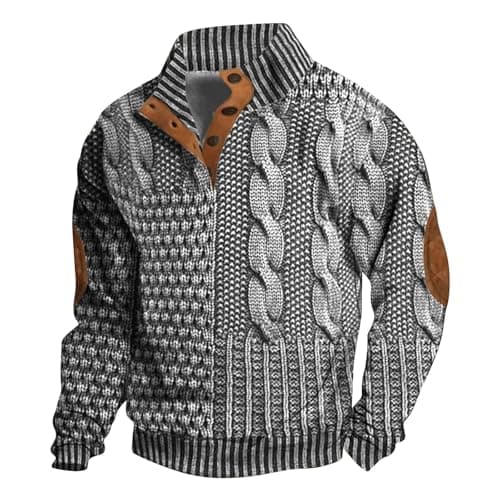 Image of Mens Knitted Jumper Turtle Neck Sweater Polo Neck Pullover Jumper Half Zip Jumper With Buttons Oversized Long Sleeve T-Shirts Casual Streetwear Work Wear Knitwear Tops Golf Sweater