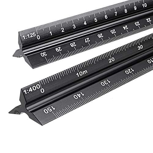 Image of Metal Scale Ruler, 2PCS Aluminium Triangular Scale Ruler Metric for Architects & Engineers : 1:20, 1:25, 1:50, 1:75, 1:100, 1:125/1:100, 1:200, 1:250, 1:300, 1:400, 1:500