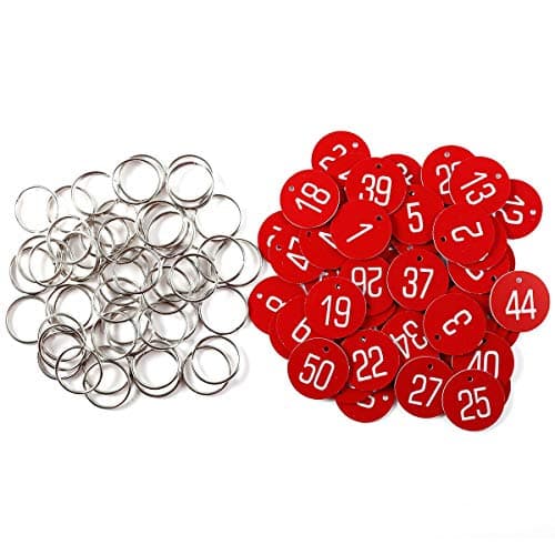 Image of Sourcemall Plastic ID Number Tags Key Tags with Key Rings (1-100, Red)