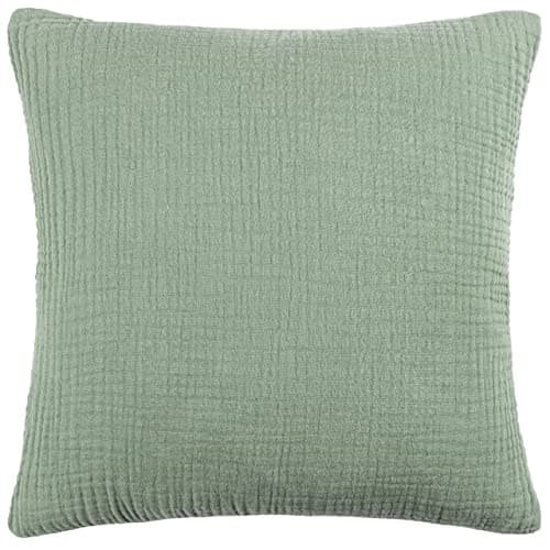 Image of Yard furn Lark Polyester Filled Cushion – Soft Minimalistic Textured Muslin Cotton Decorative Pillow (Eucalyptus – 45x45cm)