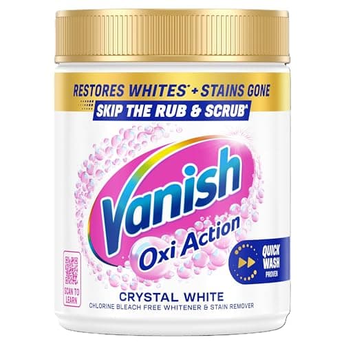 Image of Vanish Gold Oxi Action Stain Remover and Whitening Booster Powder, For Whites, Removes Tough Stains Even at 20°C, Restores Whiteness of Greyed Fabrics,Add a Scoop in Every Wash for Best Results, 470g